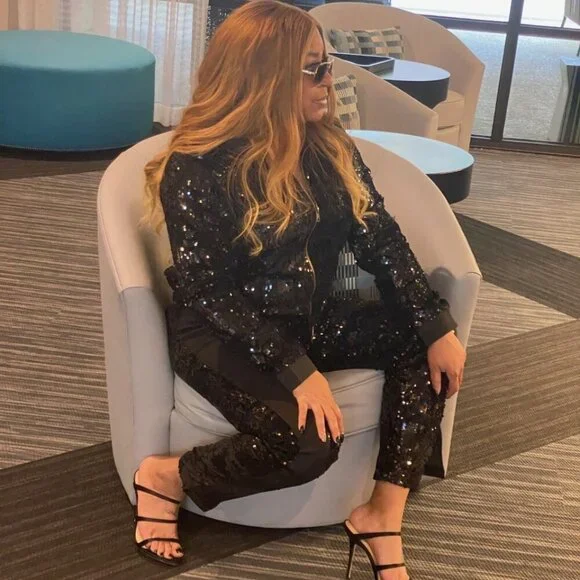 Ladies Black Sequin Dressy Track Suit Set - 
(Small) -  ONE REMAINING - Picture 5 of 6